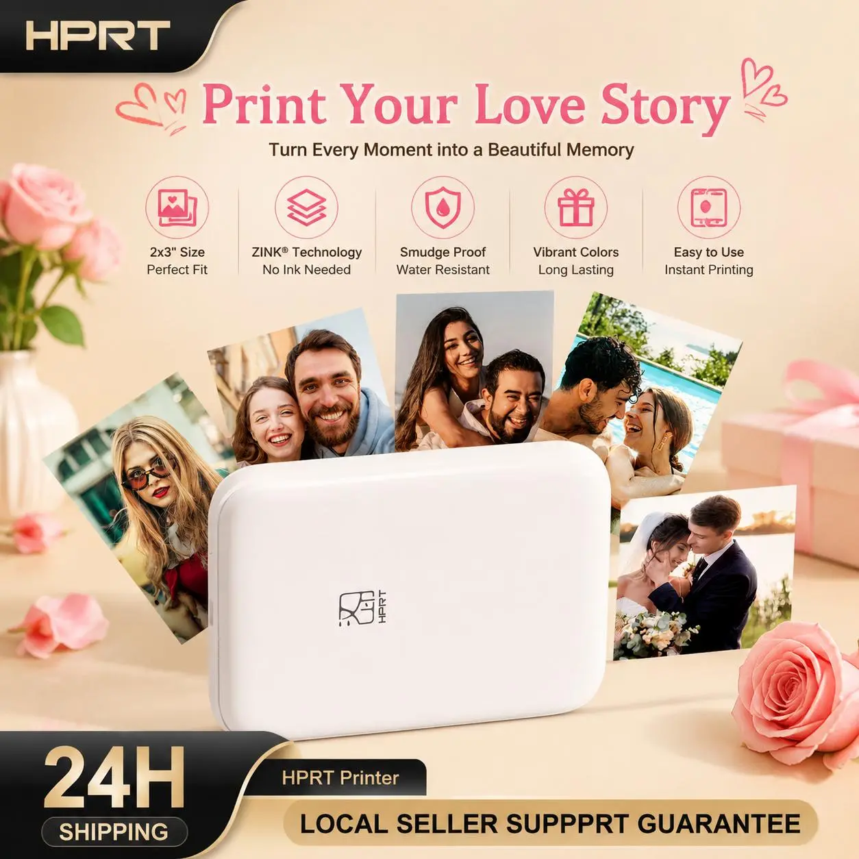 HPRT MT53 Mini Bluetooth Thermal Wireless Photo Printer - 2x3 in Instant Color, Retro Aesthetic, Sticker Photo Printers, App Editing, iOS/Android Compatible, Mini Useful Gifts for Office Use