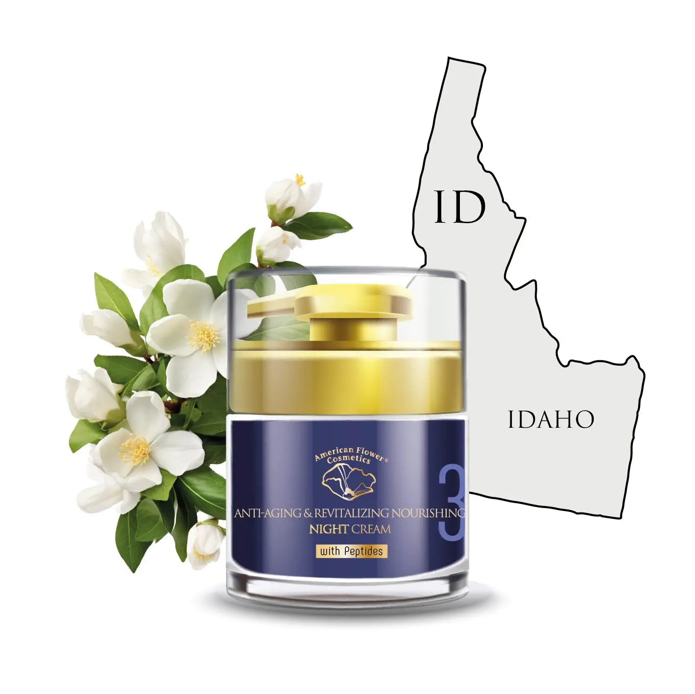 American Flower Cosmetics Hydrating Anti-Aging Night Cream - Progelin-Thymulen Lifting Complex, Peptides, Hyaluronic Acid, Bakuchiol, Niacinamide, Plant Collagen - Vegan Luxury Skin Repair Moisturizer - 1.7 fl oz (50 ml), Fragrance Free, Brightening, Mock