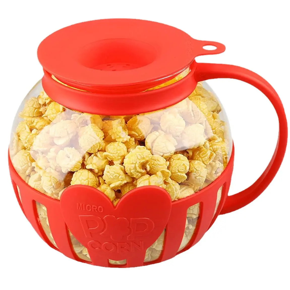 Ecolution Micro-Pop Microwave Popcorn Popper 3-in-1 Glass Lid BPA-Free Dishwasher Safe 3-Quart Red Popcorn Maker, Popcorn Machine