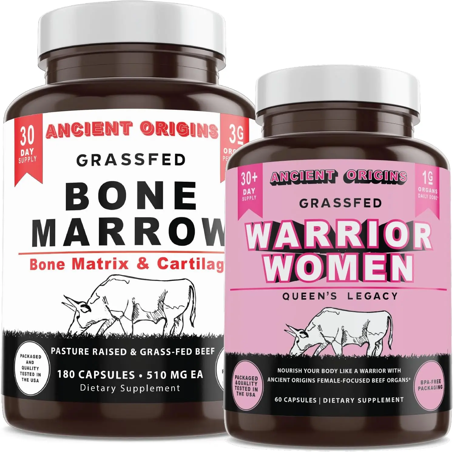Ancient Origins Women's Grass-Fed Beef Organs & Bone Marrow Capsules - 180 Count, GMO-Free, Gluten-Free, Nutrient-Rich, Supports Hormonal Balance, Connective Tissue Strength, Immune Resilience, Energy, Growth Factors, Sugar Free