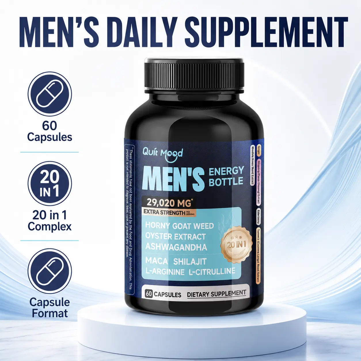 Revernal Mighty Man Energy Capsules - Multi-Function 20-in-1 Nitric Oxide Booster with Maca, Oyster Extract, L-Arginine, Ashwagandha, Epimedium - 100% Natural Amino Acid Dietary Supplement for Men’s Health, Supplement Stack, Botanical, Fda Registered, Unf