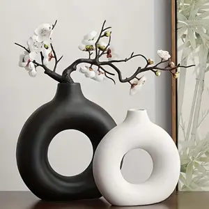 Modern Round Vase, 1 Piece Decorative Flower Vase Centerpiece for Living Room and Dining Table, Home Decor Ornament