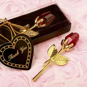 Mini Crystal Rose, Artificial Glass Rose Flower, Gold Rod Red Flowers Gift Box Set, Eternal Love for Women, Valentine's Day Mother's Day, Romantic Ornament for Wedding Party Room Desktop