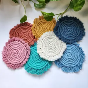 Macrame Boho Coasters, Handwoven round Cotton Coaster
