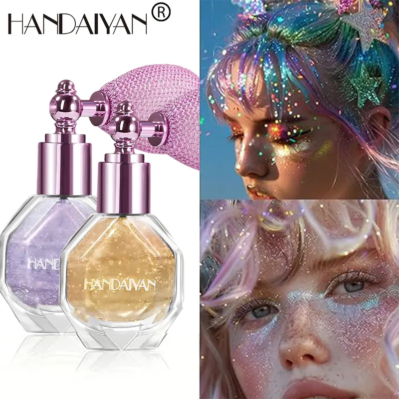 Long-Lasting Shimmer Glitter Highlighter Powder Spray - Glossy Face Sparkles Body Makeup, Stay-Put Formula for Festive Party Adults, Luminous Face Hair Cosmetic