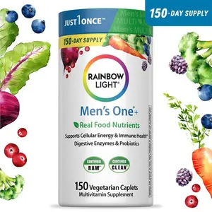 NEW !!! Rainbow Light Men’s Multivitamin – With Ashwagandha, Lycopene & Probiotics – Real Food Nutrients – 150 Vegetarian Caplets