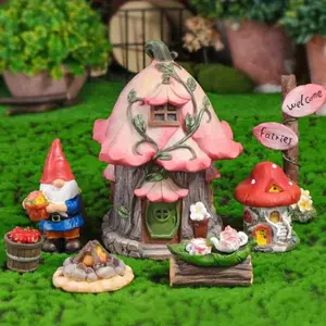 1 charming miniature garden set-resin mushroom house garden ornaments, Garden Statue, weather-resistant indoor dwarf and bonfire design, suitable for terrace, balcony, mushroom garden ornaments, essential for home decoration lovers.