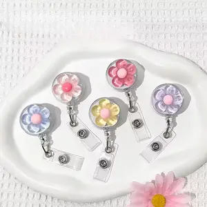 5 Pcs Cute Transparent Flower Badge Reels, Retractable ID Holder for Women, Doctor Nurse ID Badge Clip, Fashion Accessories, Badge Pins