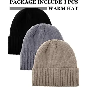 3 Pack Winter Warm Fleece Lined Beanies for Men. Thermal Knitted Hat for Cold Weather & Outdoor Sports