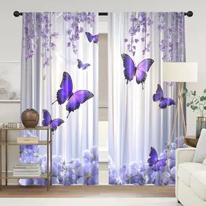 Butterfly Curtains Set of 2, Polyester Material, Artistic Style, Rod Pocket Design, Suitable for Living Room Bedroom Study, Home Decoration Curtain