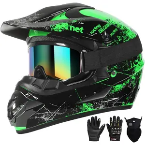 Dirt Bike Helmets Kids Motorcycle Helmet Youth ATV Motocross Full Face Men Women Off-Road Mountain Bike Helmet Adult with(Gloves Goggles Mask) DOT Approved 4Pcs Set