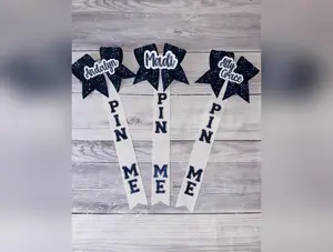 Navy Blue, White and Silver Rhinestone Pin Me Ribbon