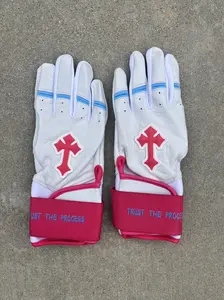 Trust The Process White/Baby Blue/Pink Long Cuff Series Batting Gloves