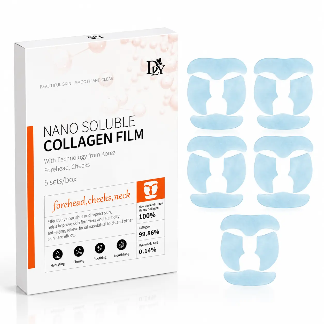 5PCS Soluble Collagen Film, Melting Mask Pure CollagenFilms For Face, (5 neck Mask+5 Forehead Patches+10 cheekpatch) Aging Moisturizing Care