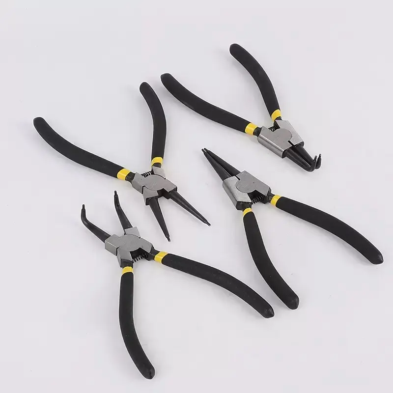 Snap Ring Pliers Set, 4PCs Needle Nose Pliers Steel Snap Ring Pliers Plastic Coated Handle Hand Operated Tool (Black double section 6 inches)