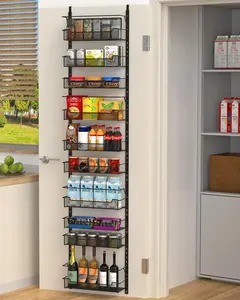 Over the Door Pantry Organizer, 10-Tier Over the Door Organizer with Adjustable Basket, Door Organization for Pantry Kitchen Storage Room Spice Rack, Black, White