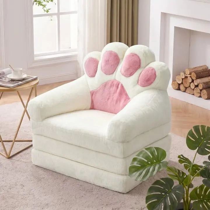 Greenvelly Folding Sofa Bed, 2-in-1 Convertible Sleeper Chair with Cat Paw Backrest, Foldable Corduroy Boneless Couch, Futon Floor Couch for Living Room, Bedroom, Apartment, Guest, Dorm, Black