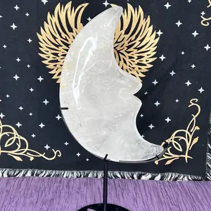 Clear Quartz Crystal Moon Crescent with Stand - Home Decor
