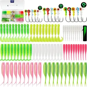 Crappie Lures with Jig Heads Kit, Soft Plastic Grubs-Tube Baits 1/8oz 1/16oz 1/32oz Crappie Jigs Walleye Trout Bass Crappie Baits 95-120pcs