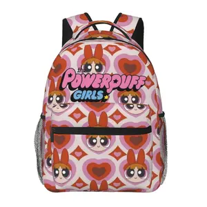 The Powerpuff Girls large-capacity water-resistant backpack with all-over print for outdoor hiking, cycling, and daily commuting; cartoon merchandise shoulder bag/school pack; gift for boys and girls