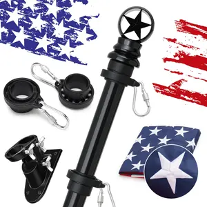 Barcetine Porch Flag Pole Kit with 3x5 Embroidered USA Flag - Heavy Duty Metal Flag Pole Holder for Outside House,Upgraded Tangle Free Flagpole with Ball Bearing Swivel Rings & Aluminum Wall Mount Bracket for Outdoor