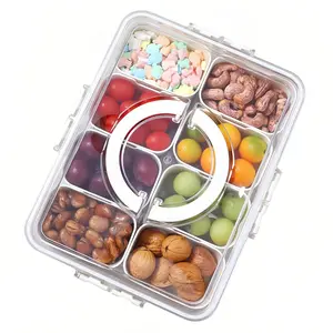 Portable Lightweight Divided Snack Serving Tray with Lid & Handle - Travel-Friendly Snackle Box for Charcuterie, Candy, Fruits, Nuts & Snacks