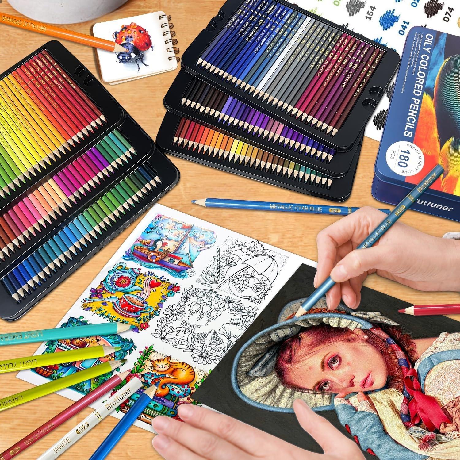 180 Color Artist Colored Pencils Set, Soft Core, Professional Numbered Art Drawing Pencils for Sketching Shading Blending Crafting, Gift Tin Box