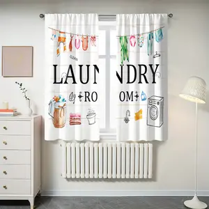 Rustic Farmhouse Watercolor Pattern Curtain Set, Polyester Half-Privacy Drapes for Country Bedroom Living Room Windows, Universal Fit