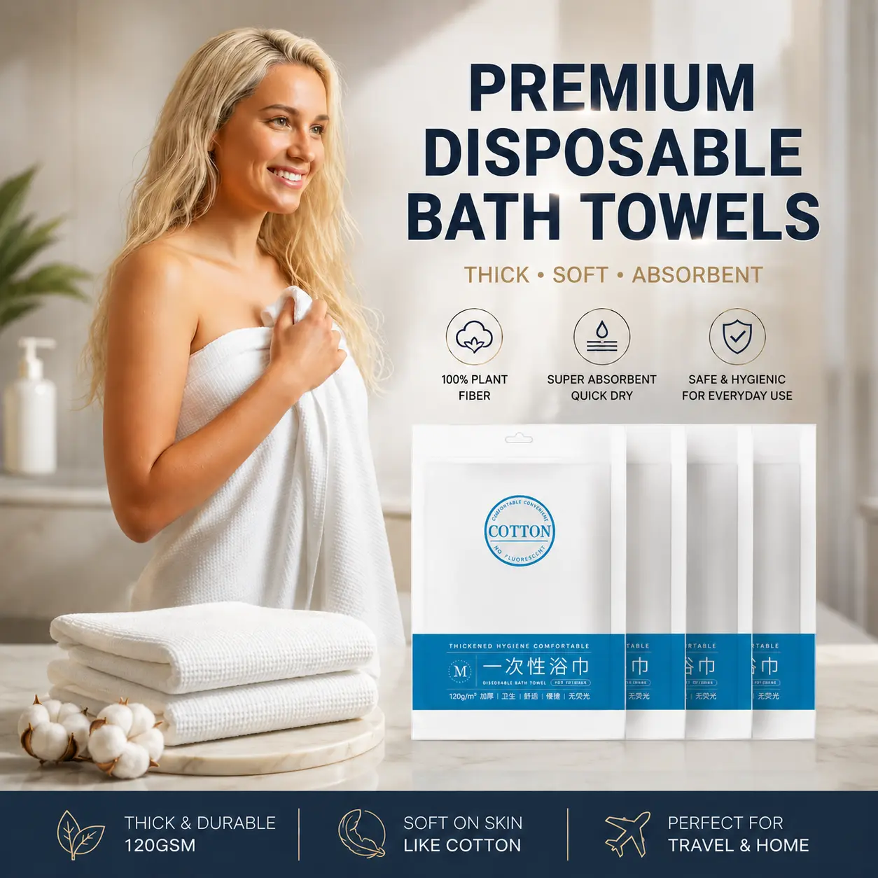 Quick Dry Travel Towel - 120 GSM Ultralight Bath Towel, Super Absorbent Extra Large Shower Towel with Real Towel Feel, Compact Packable Towel for Gym, Sports, Beach, Water and Pets