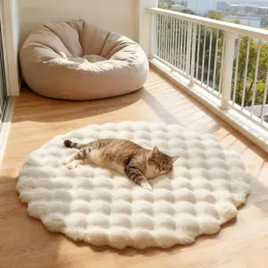 Bubble Velvet Faux Fur Round Rug Fluffy Soft Pet Mat for Living Room Nursery Kids Play Mat Modern Home Decor Plush Carpet