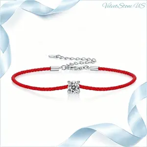 New Fashion Mosang Diamond Guardian Hand Rope with Adjustable Temperament Light Luxury s925 Silver Couple's Birthday Red Rope Bracelet with Certificate