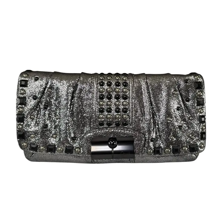 Pre-owned coach Leather Clutches & Wristlets Metallic Glitter Studded Gunmetal XL Kristian Clutch