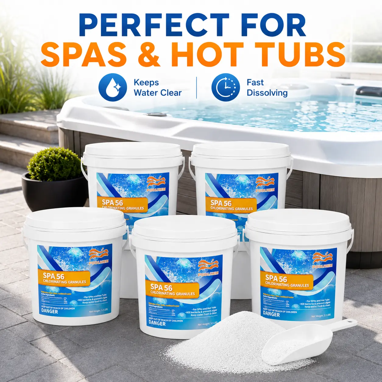 Premium Granular Hot Tub Chlorine Pack - 5-Pack 17.5 lbs Fast-Dissolving Spa Chemical, Balanced Distribution, Water Clearer for Outdoor Spas, Everyday Relaxation Maintenance, Home Use, Home Spa Use