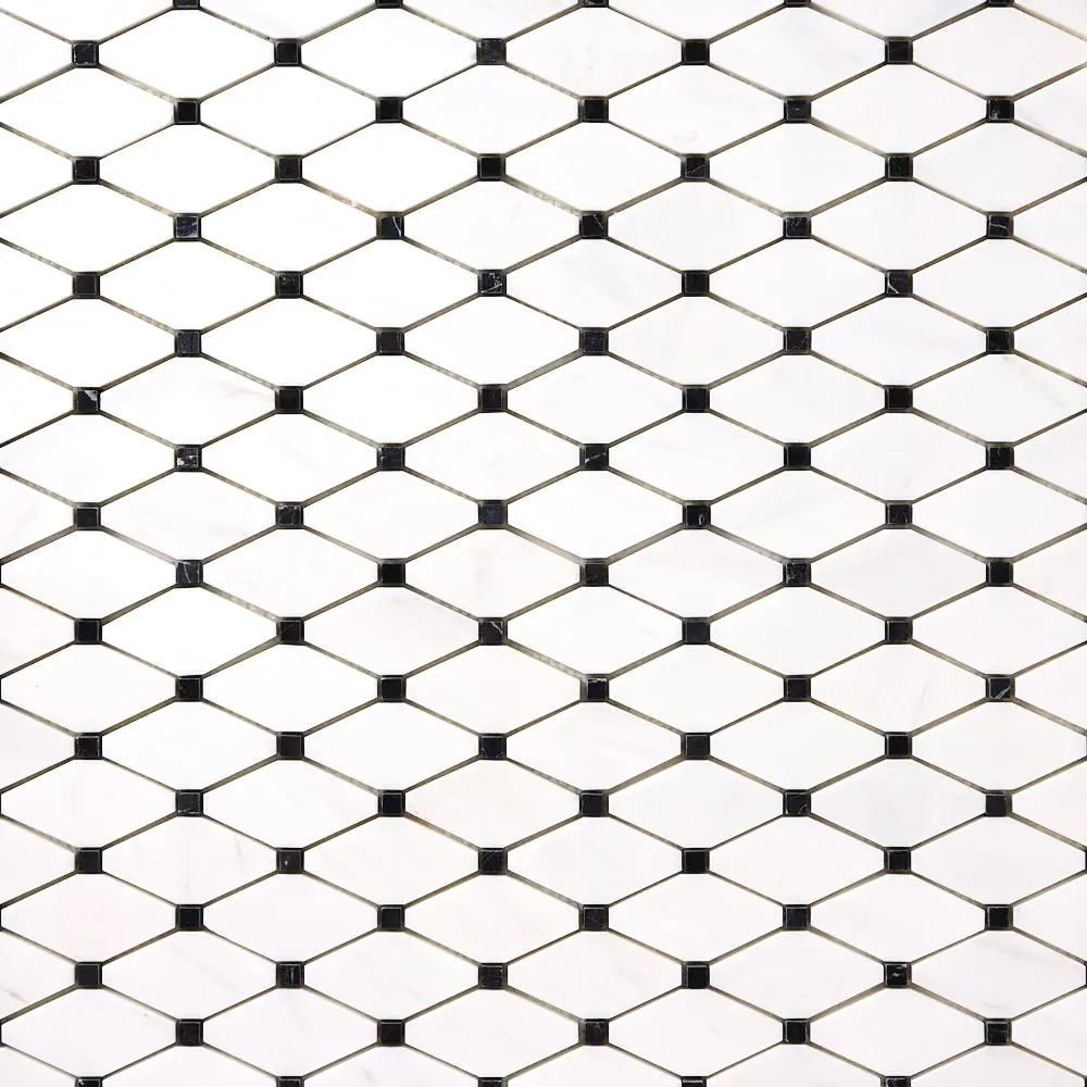 Bianco Dolomite Marble 12x12 Octave with Black Dots Mosaic Polished/Honed