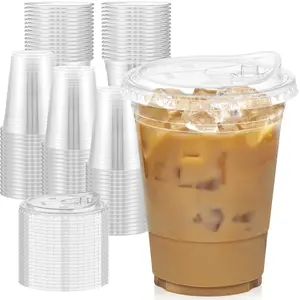 16oz Transparent Plastic Cup, Reusable Ice Coffee Mug with Lid, No Straw, Ideal for Parties, Weddings, Events, Cold Drinks, Plastic Clear Cups, Plastic Party Cups