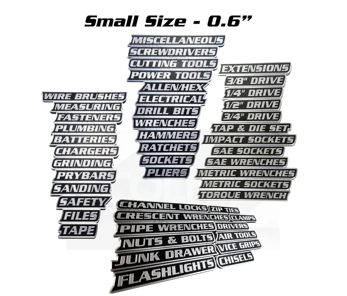 ColKy Designs Magnetic Toolbox Label Badges - 48 Pack, 0.6" Tall, 3/16" Thick Small Size, High-Quality 3D Printed, Embedded Magnets for Metal Cabinets/Drawers, Ideal for Mechanics & DIY Enthusiasts, Plastic Gift Decor