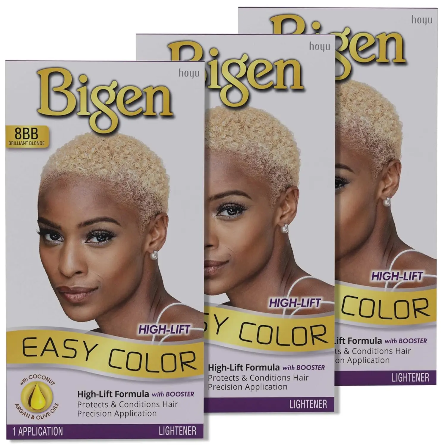 Women's Bigen Easy Color 8BB Brilliant Blonde Hair Color Kit with Olive Shampoo, Haircare Brush - 3 Pack