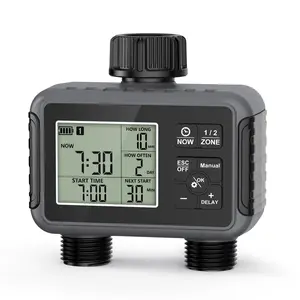 Waterproof Garden Hose Timer, Rain Delay and Manual/auto Irrigation, 2 Outlets, Ideal for Lawn and Pool, Efficient Irrigation System, Watering Systems, Digital Display