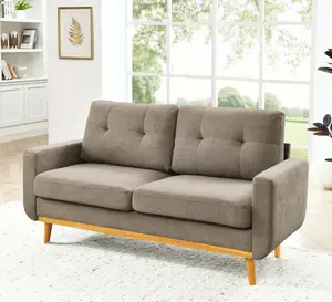 Engage Mid-Century Modern Upholstered Tufted Loveseat Sofa With Wooden Legs Contemporary Style Quality Polyester Fabric