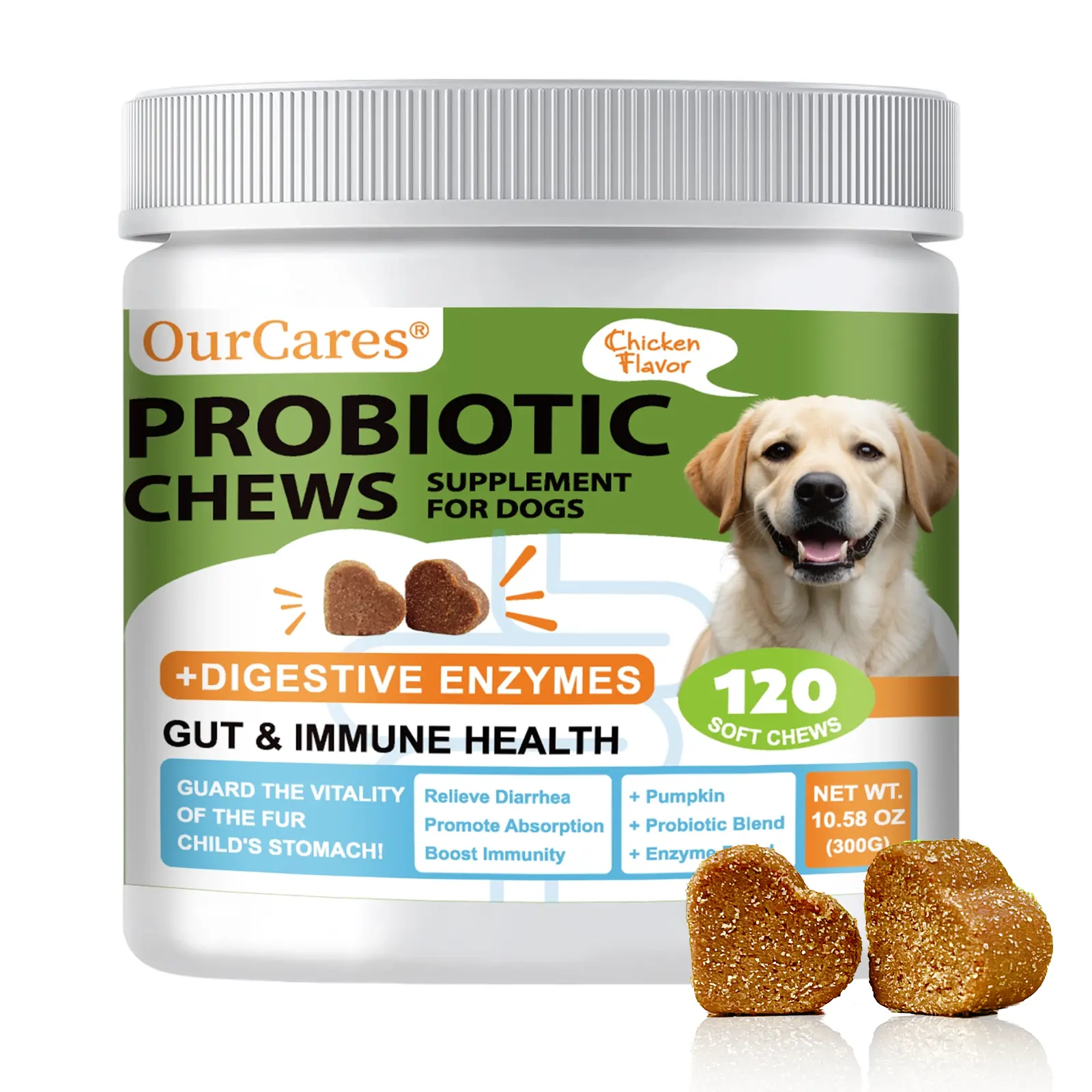 OURCARES Probiotics for Dogs Soft Chews Chicken Flavor 120 Count for Seasonal Allergies Gut Digestive Health Vet-Reviewed Premium Ingredients