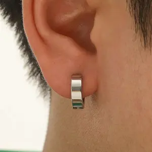 Fashion and popular minimalist hoop earrings for men, stainless steel, Punk Hip Pop style as jewelry gift and for stylish look