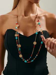 Bohemian Faux Pearl Turquoise Disc Long Necklace, Elegant Fashion Beaded Chain Jewelry Gift for Women, Dainty Layering Jewelry, Perfect for Daily Wear & Parties