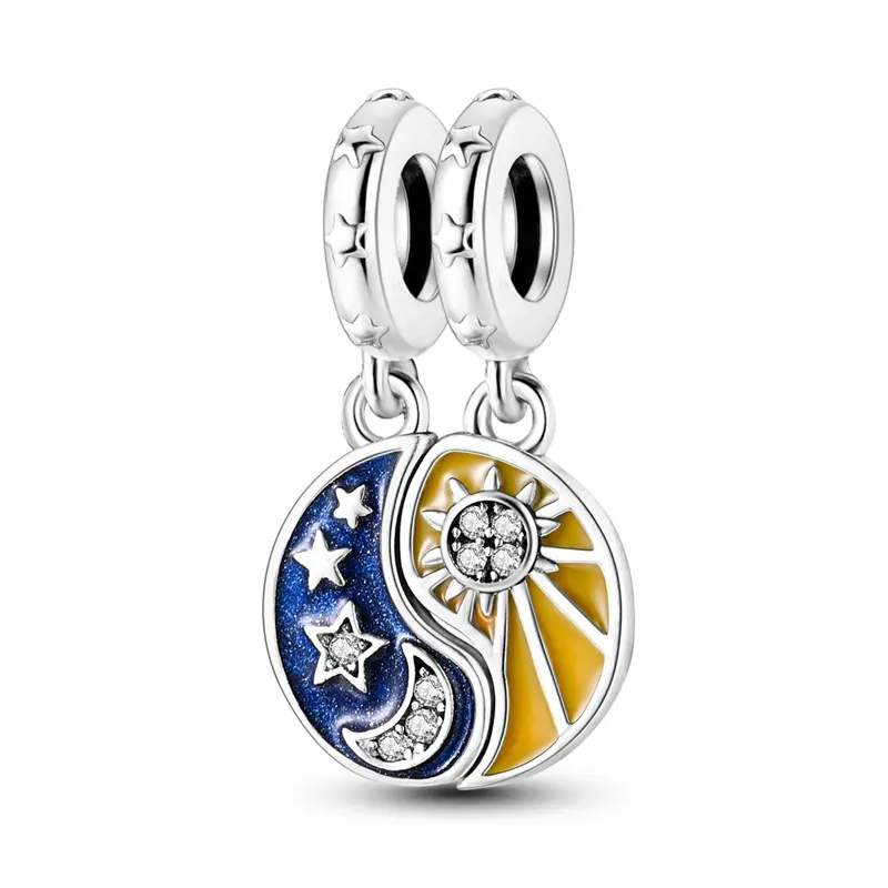 MULA 925 Silver-Plated Celestial Pendant Charm, Yin Yang Sun and Moon with Sparkling CZ for Women, Fits Pandora Bracelets, Birthday Valentines Day Gift, Charms & Pendants, Anniversary
