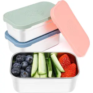 3-Pack Large Stainless Steel Snack Containers with   - 15oz  Small  Storage Deli Containers for Snacks & Meal Prep, Leak-Proof, Easy Open &  (440ML)