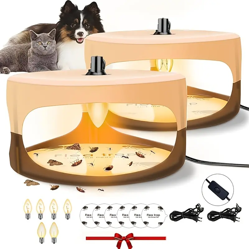 Flea Light Trap 2 Packs for Inside Home with 6 Sticky Pads Refills & 6 Flea Lights Safe Non Toxic Cockroach Exterminator Gel Trap for Bed Bugs Insect Killer Friendly to Pets Kids Cockroach Gel roaches repellent home