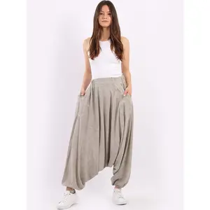 Plain Acid Washed Ladies Cotton Harem Trouser