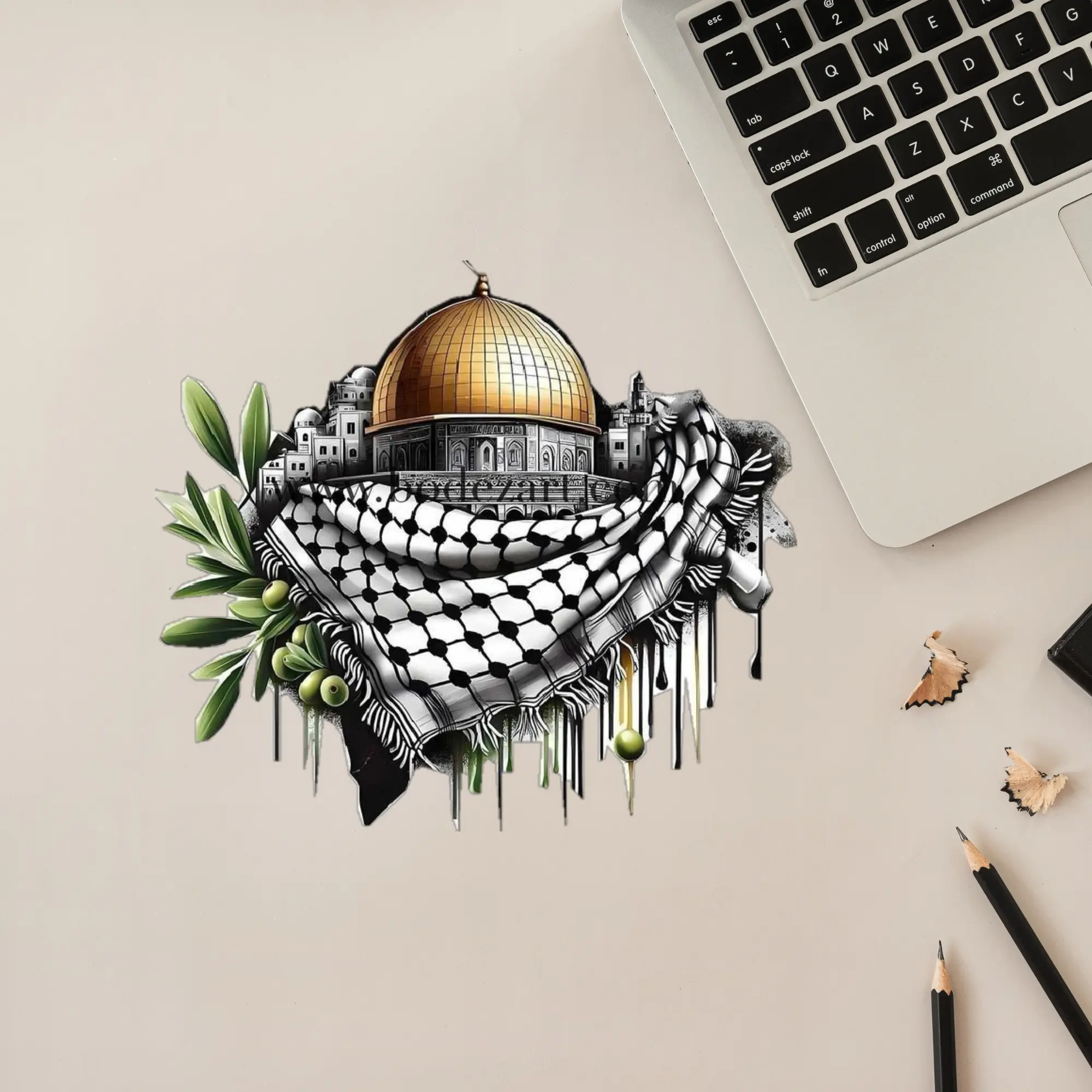 Kuffiya Palestine Sticker, Palestine Solidarity Art | Cute Waterproof Laptop Decal