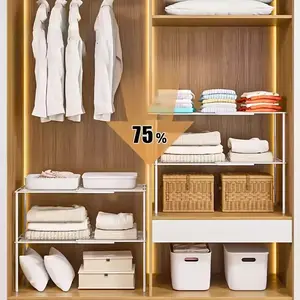 Space-Saving Expandable Closet Organizer | Adjustable Stackable Shelf for Kitchen, Cabinets & Desktop Storage.