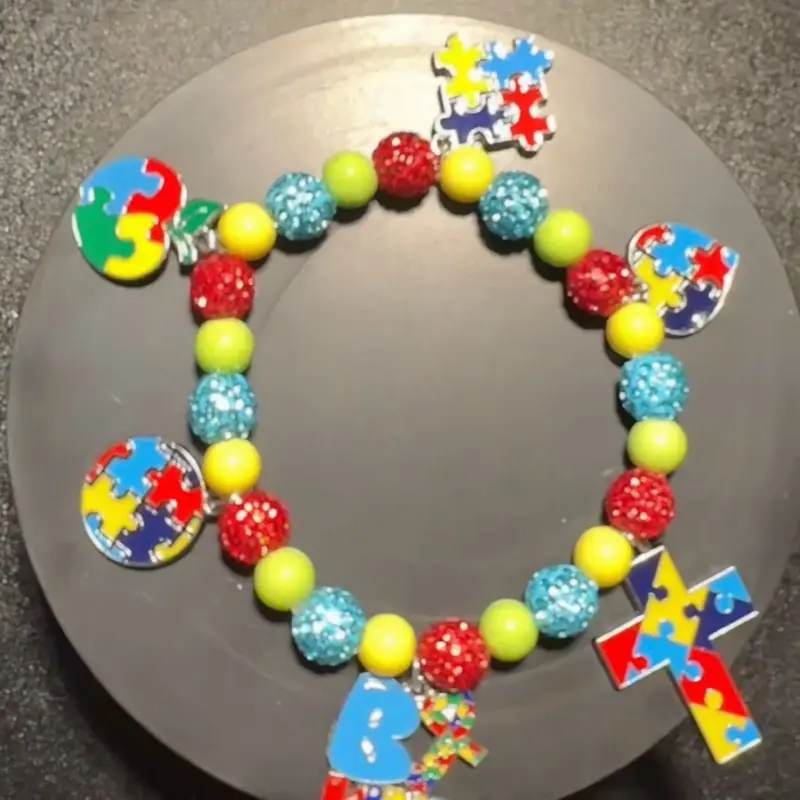 Autism Awareness Bracelet with Colorful Beads and Puzzle Pieces for Support and Advocacy