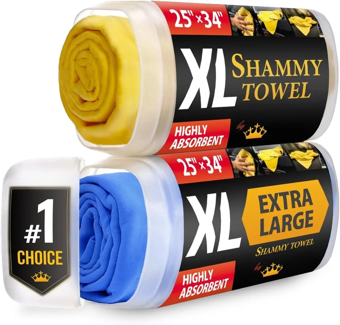 XL Car Washing Supplies Shammy Towel 2-Pk (34x25in) - Super Absorbent Chamois Cloth, Spots & Scratch-Free Car Drying Towel